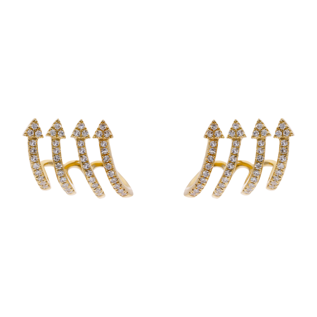 Aretes 4 líneas flecha brillantes 14K