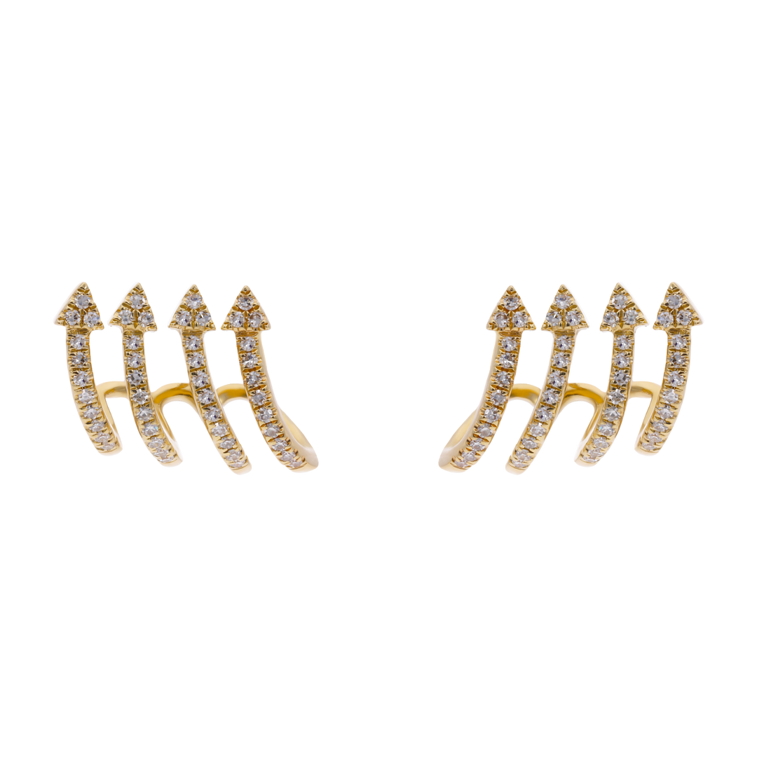 Aretes 4 líneas flecha brillantes 14K