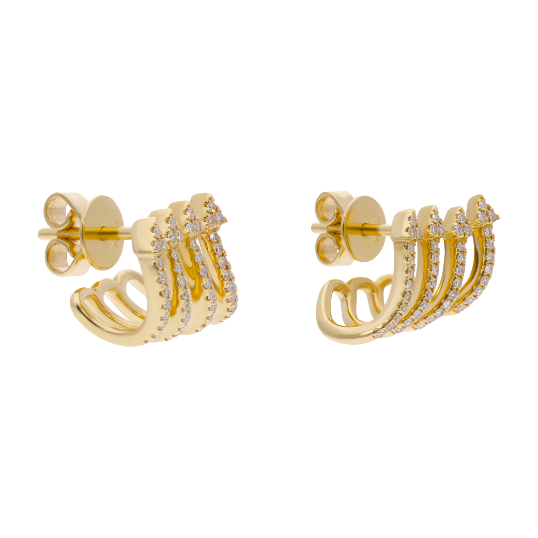 Aretes 4 líneas flecha brillantes 14K