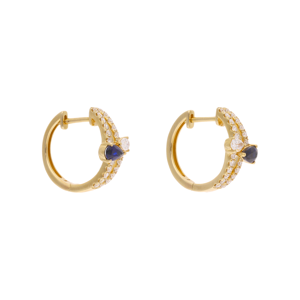 Arracadas 2 líneas brillantes y zafiro gota 14K