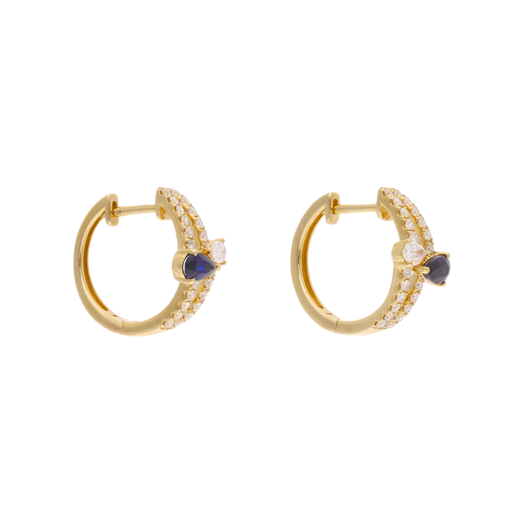 Arracadas 2 líneas brillantes y zafiro gota 14K