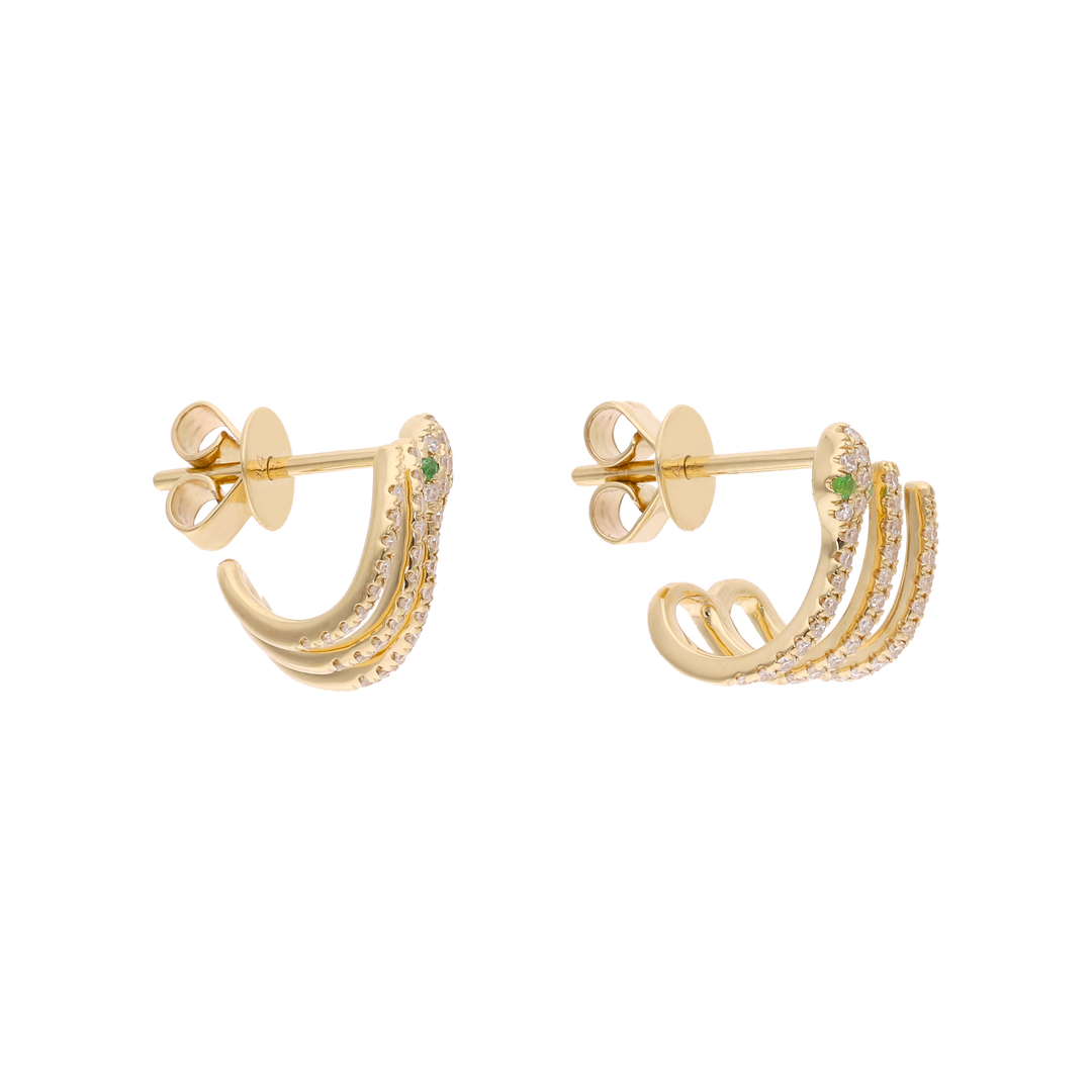Medias huggies serpiente 3 líneas esmeraldas 14K