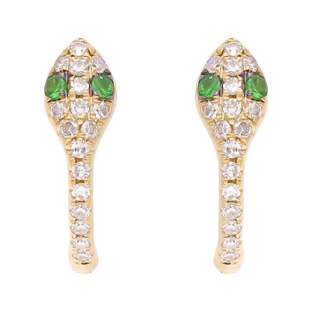 Huggies serpiente esmeralda/rubí y diamantes 14K