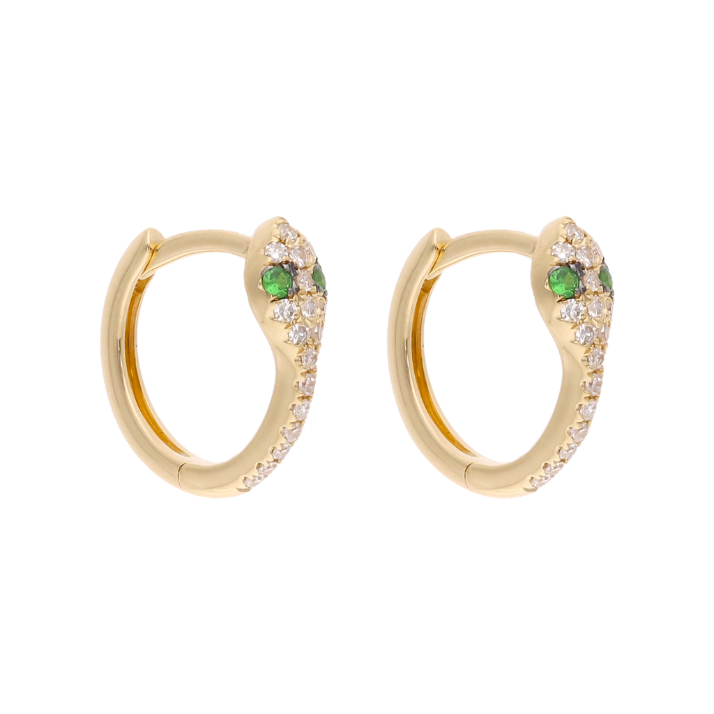 Huggies serpiente esmeralda/rubí y diamantes 14K