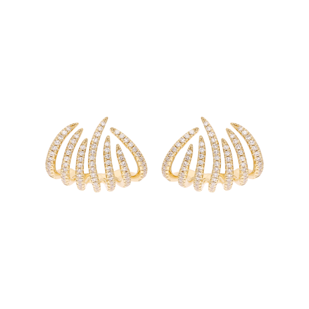 Aretes 7 líneas diamantes 14K