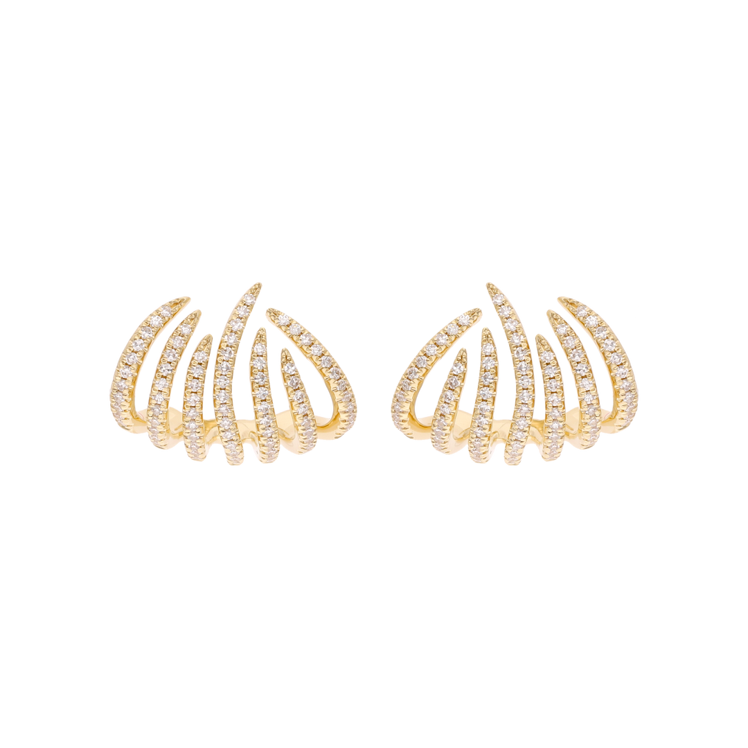 Aretes 7 líneas diamantes 14K