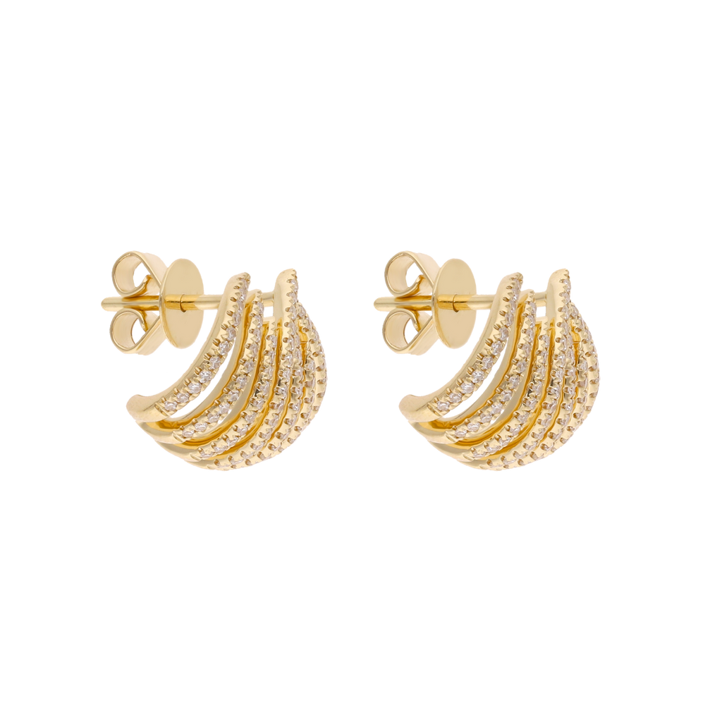 Aretes 7 líneas diamantes 14K
