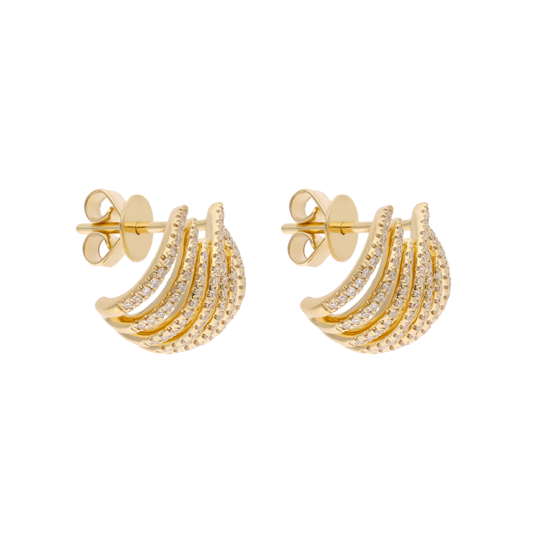 Aretes 7 líneas diamantes 14K