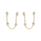 Broquel piercing cadena y 4 diamantes 14K