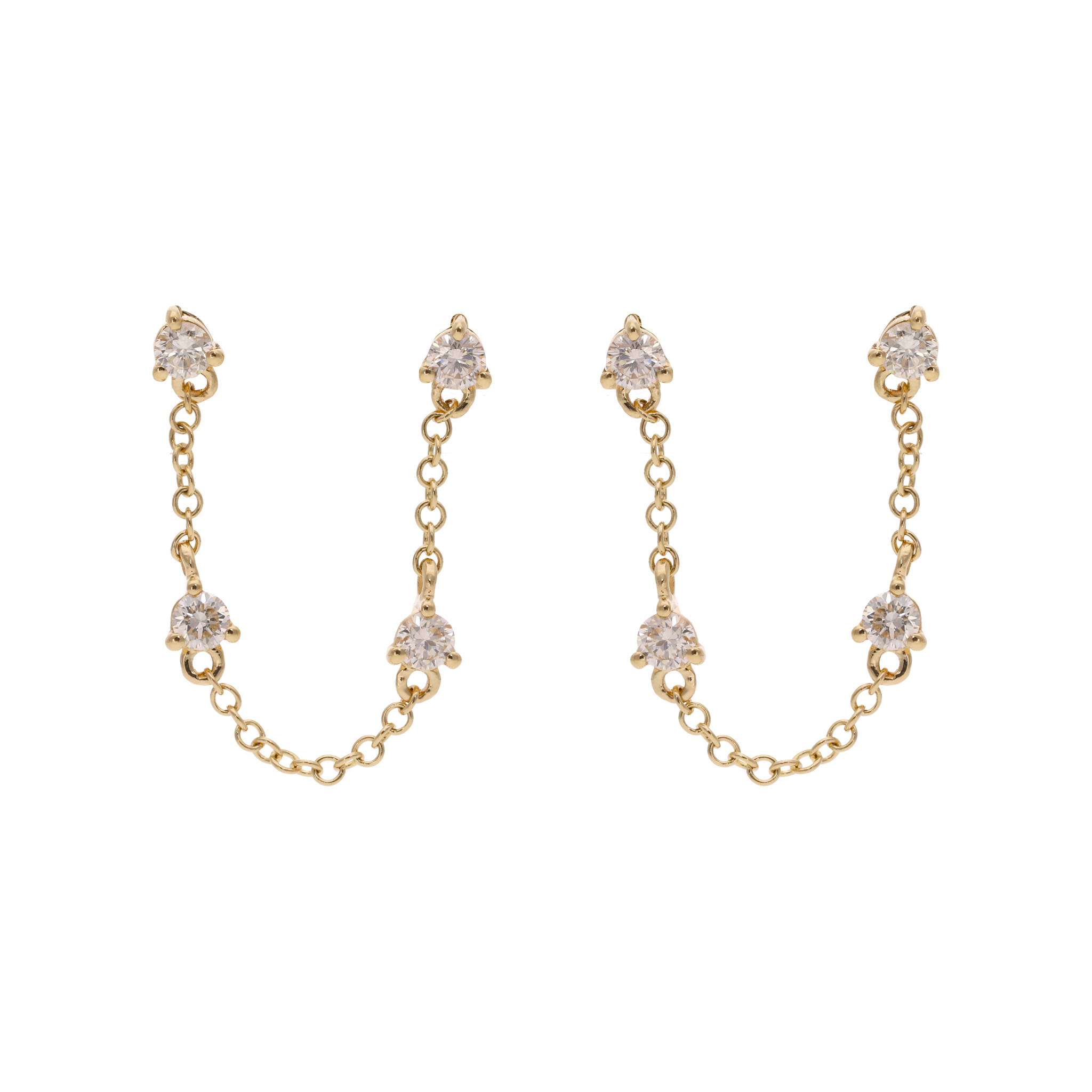 Broquel piercing cadena y 4 diamantes 14K