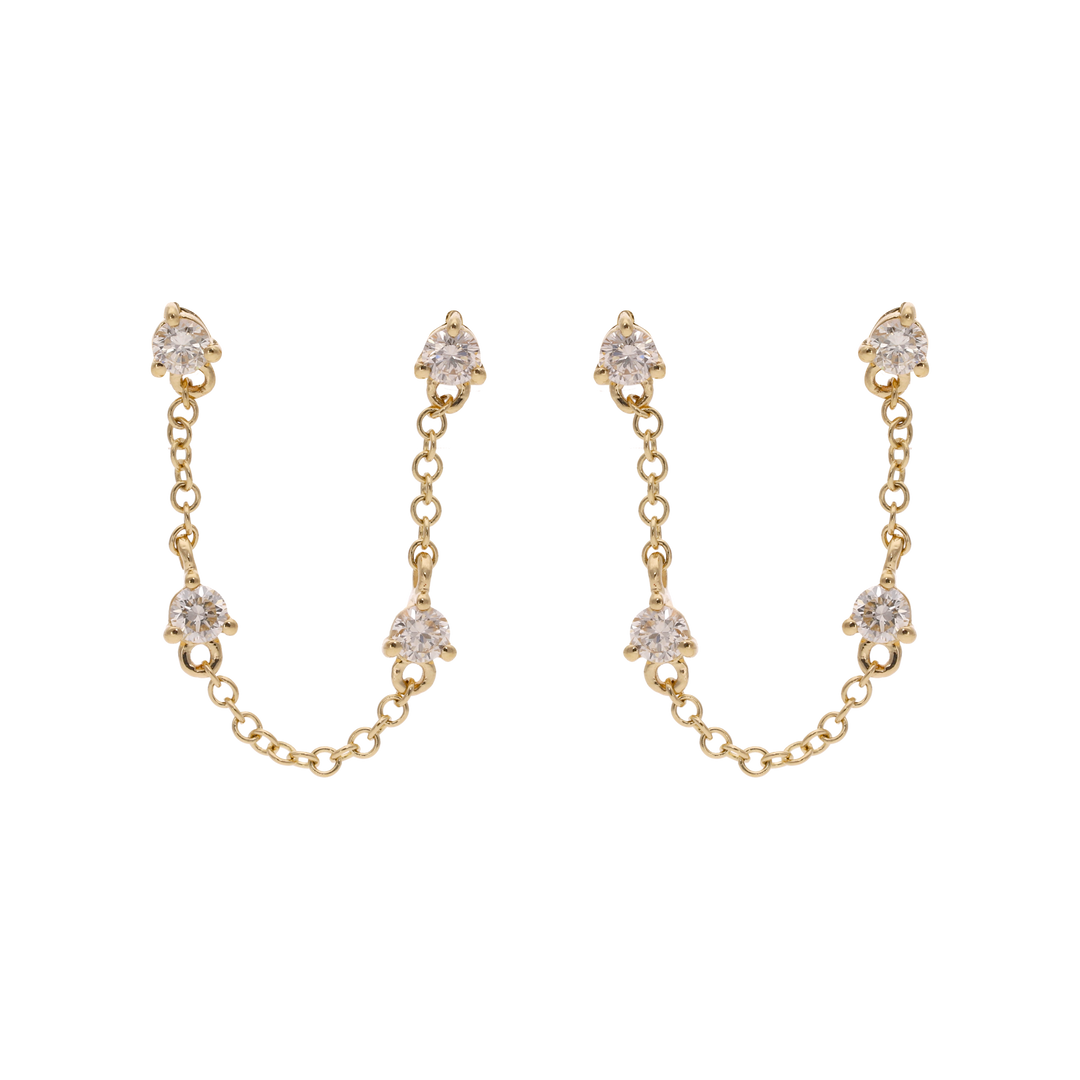 Broquel piercing cadena y 4 diamantes 14K