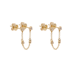 Broquel piercing cadena y 4 diamantes 14K