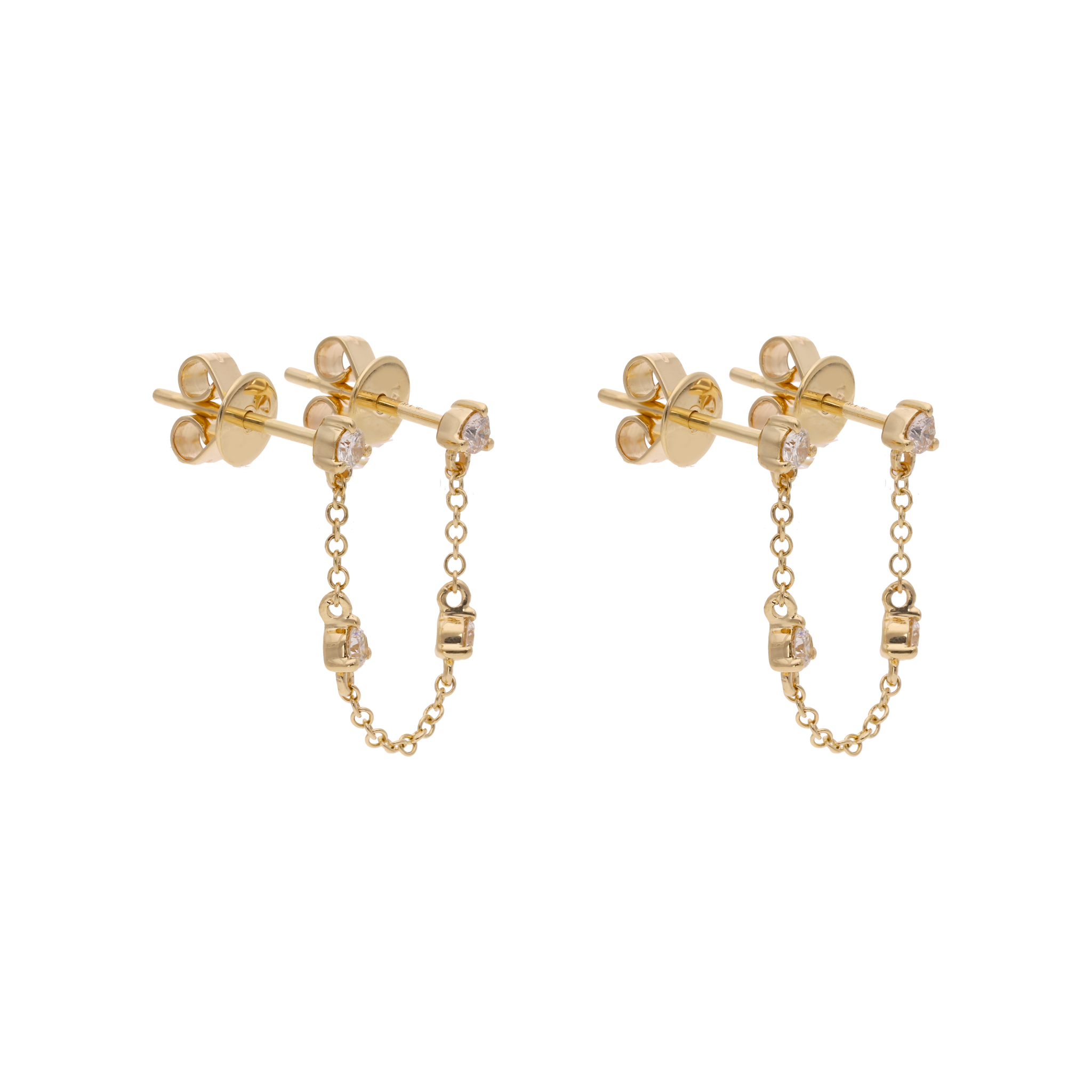 Broquel piercing cadena y 4 diamantes 14K