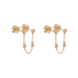 Broquel piercing cadena y 4 diamantes 14K