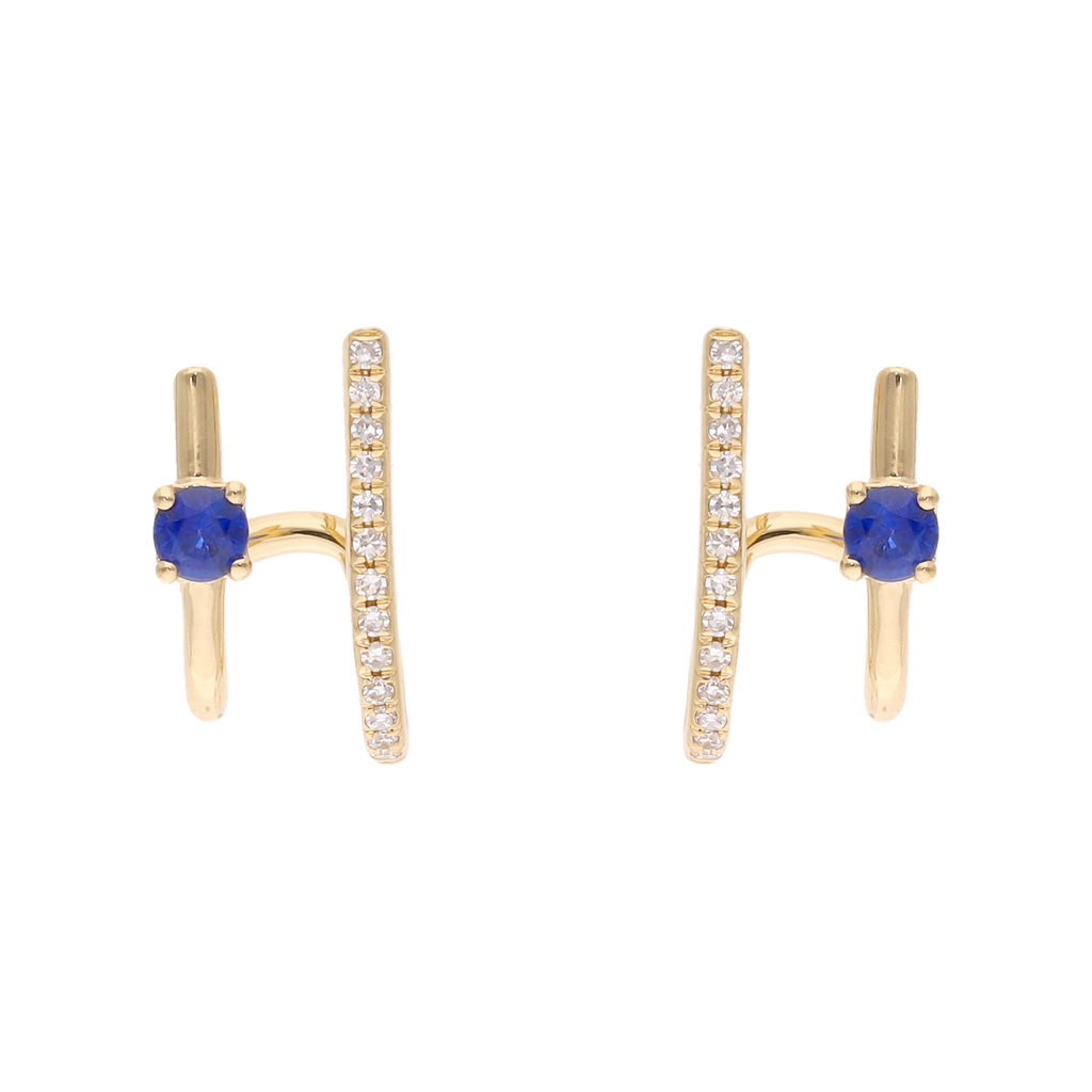 Medias huggies 2 líneas turquesa/zafiro y brillantes 14K