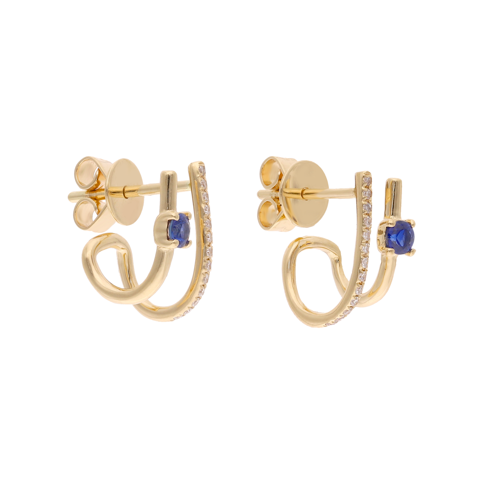 Medias huggies 2 líneas turquesa/zafiro y brillantes 14K