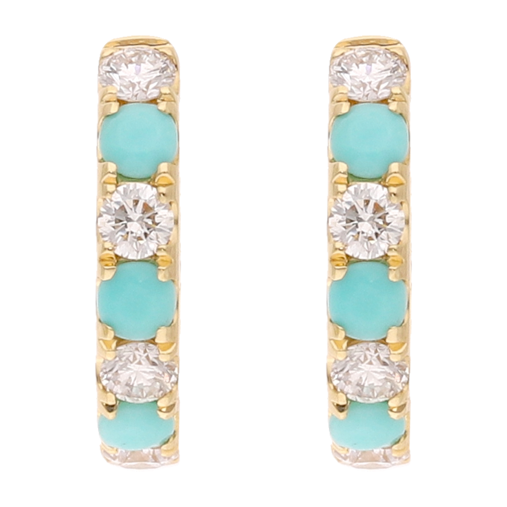 Huggies turquesas y brillantes oro amarillo 14K