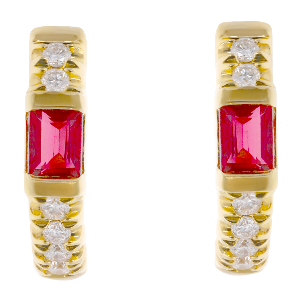 Huggies rubí baguette y brillantes 14K