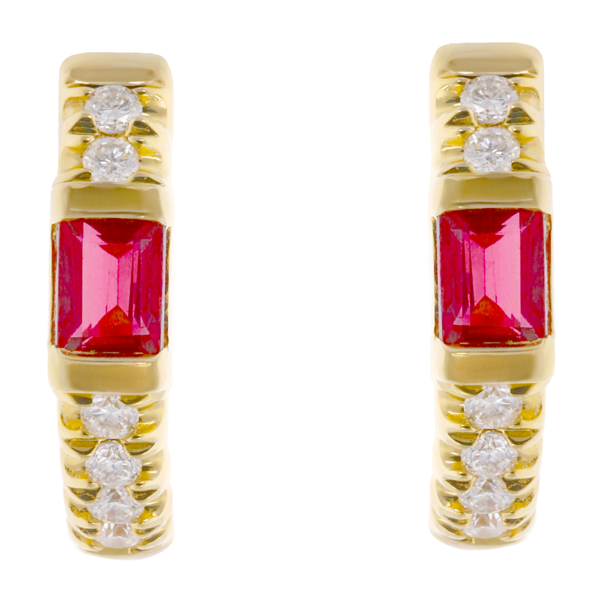 Huggies rubí baguette y brillantes 14K