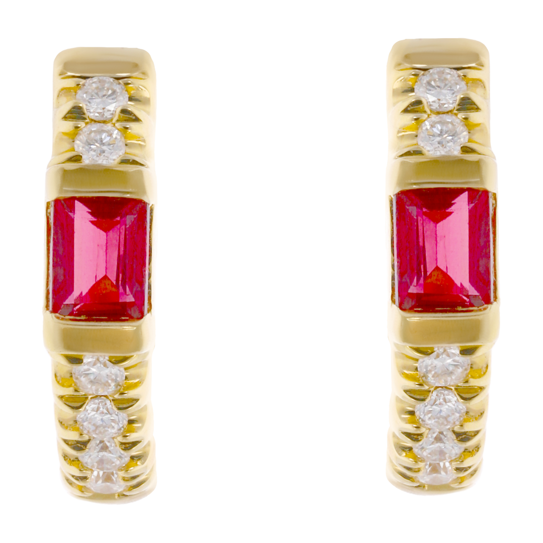 Huggies rubí baguette y brillantes 14K