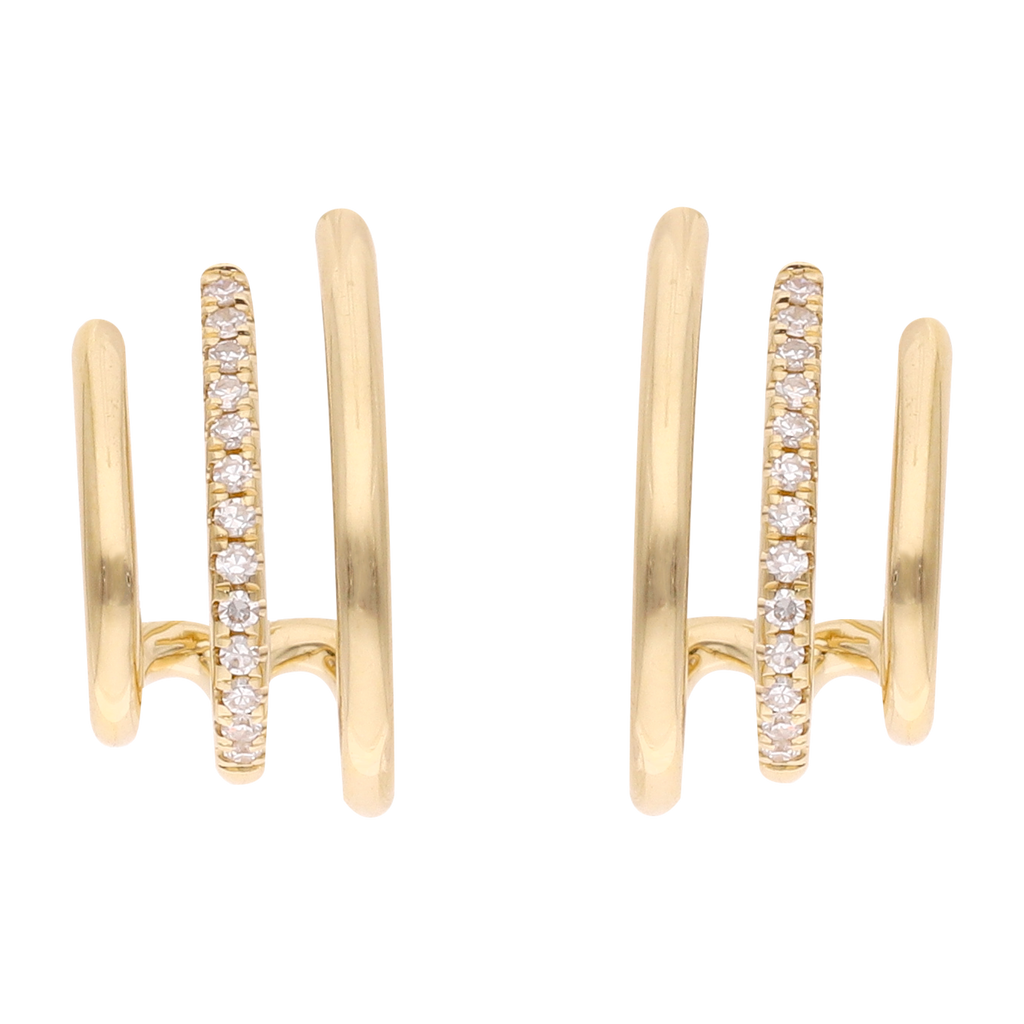 Aretes 3 líneas brillantes y liso 14K