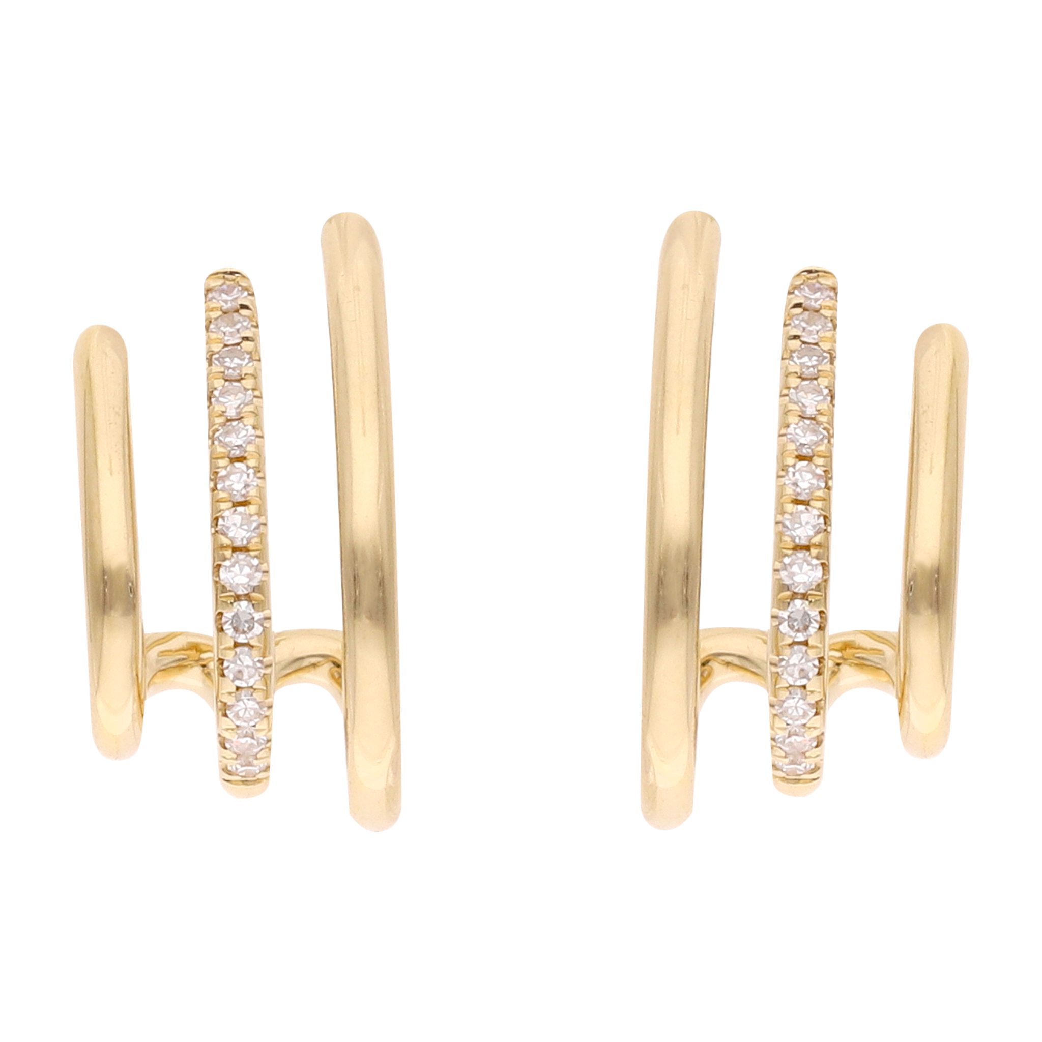 Aretes 3 líneas brillantes y liso 14K
