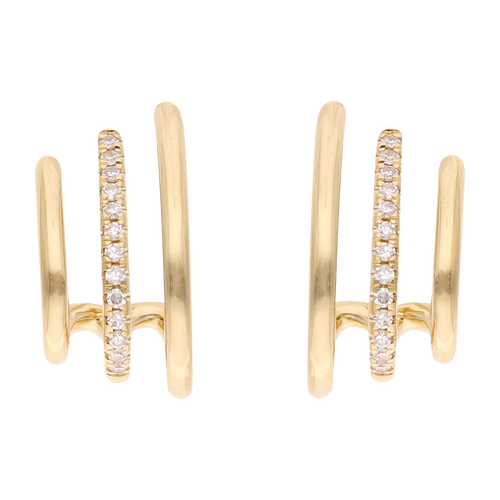 Aretes 3 líneas brillantes y liso 14K