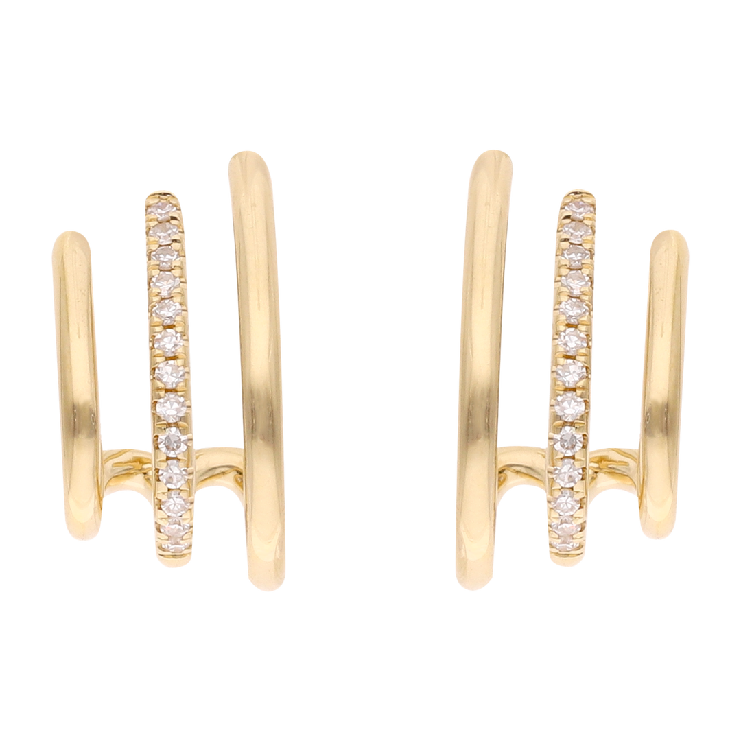 Aretes 3 líneas brillantes y liso 14K
