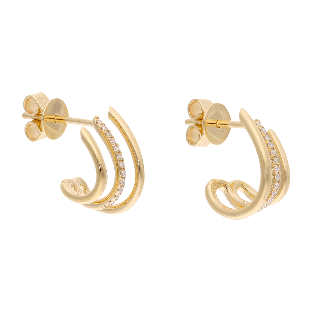 Aretes 3 líneas brillantes y liso 14K