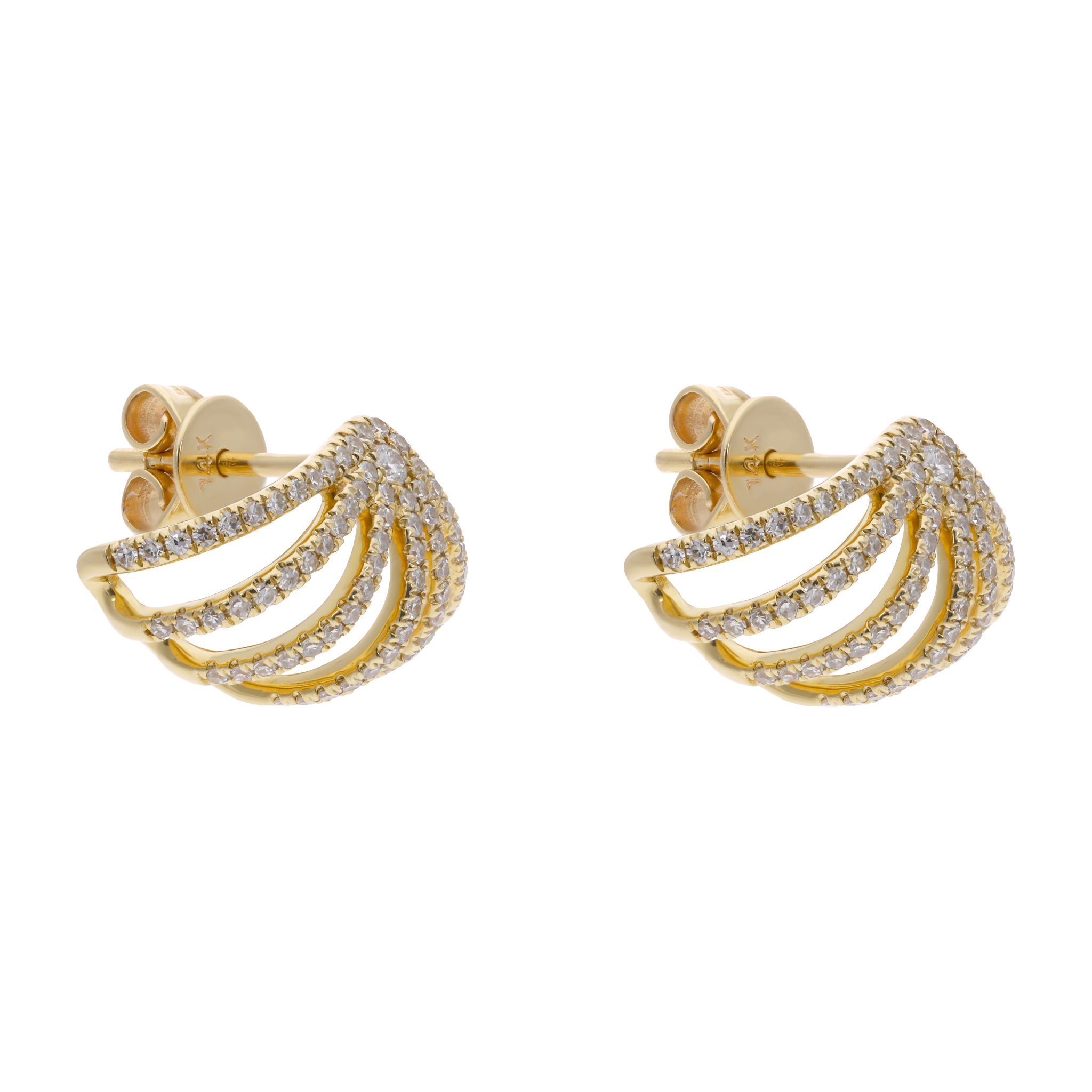 Aretes 6 líneas brillantes 14K