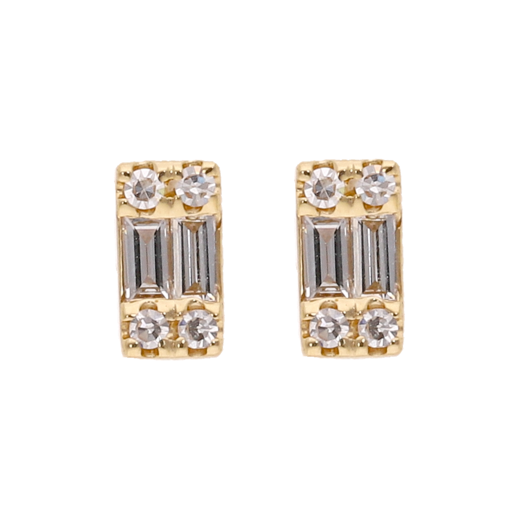 Broquel mini baguettes y brillantes 14K