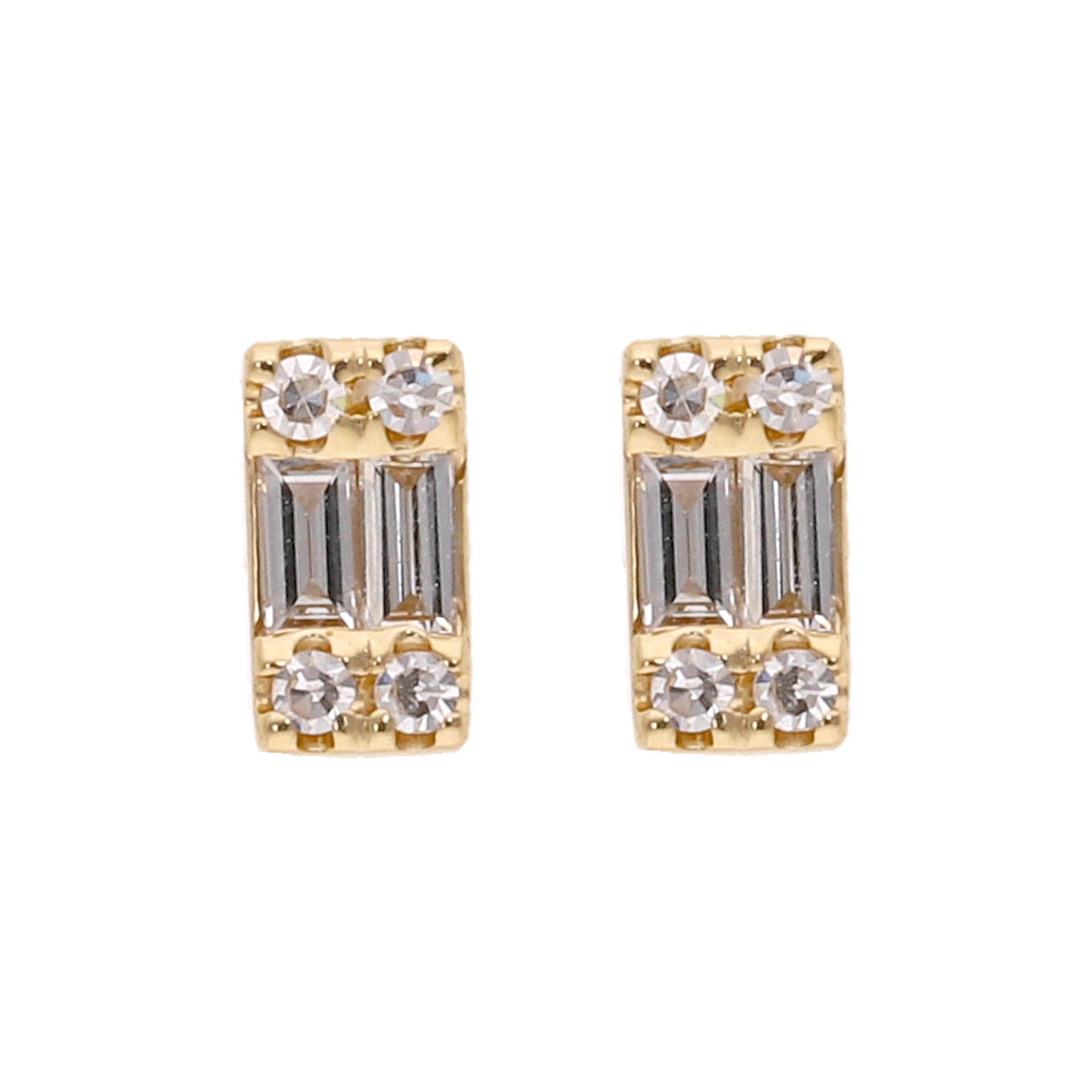 Broquel mini baguettes y brillantes 14K