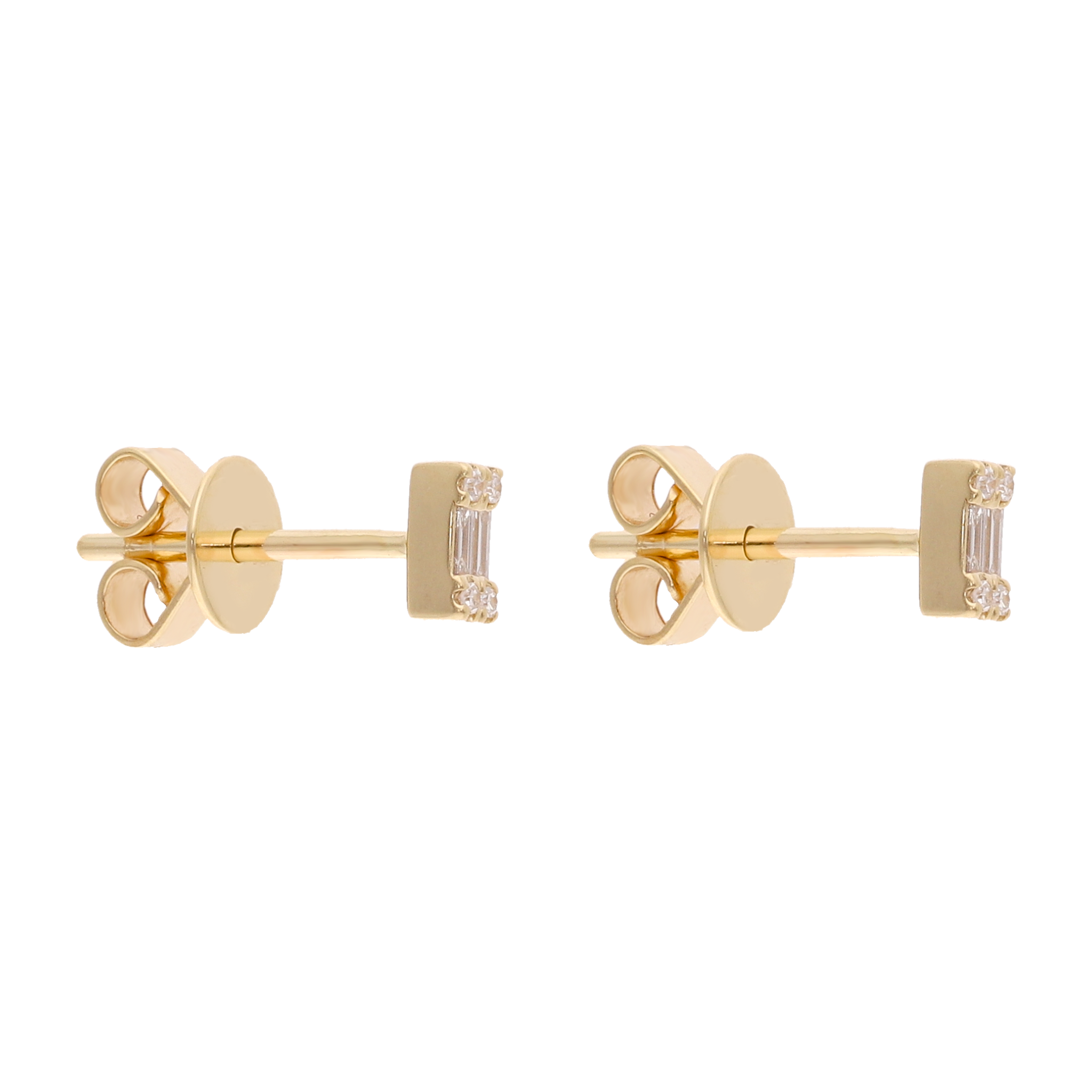 Broquel mini baguettes y brillantes 14K
