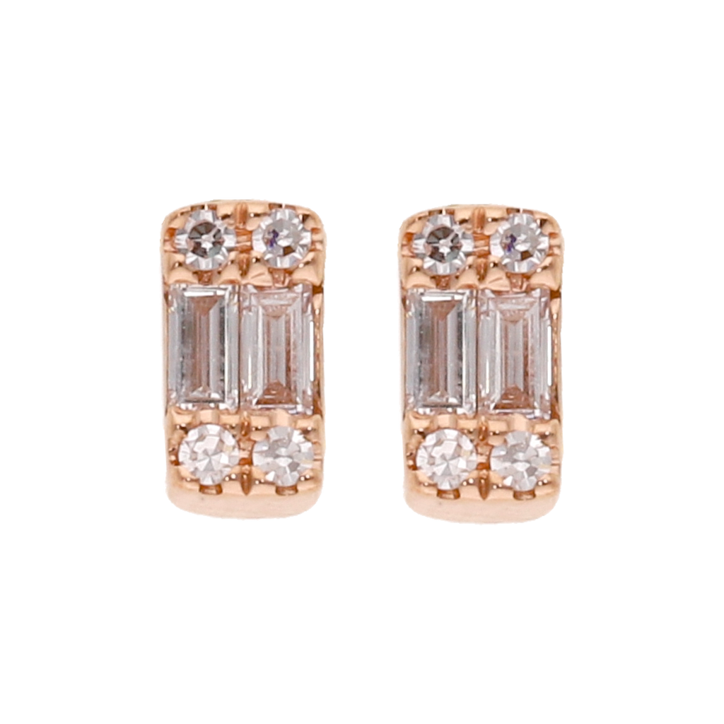 Broquel mini baguettes y brillantes 14K