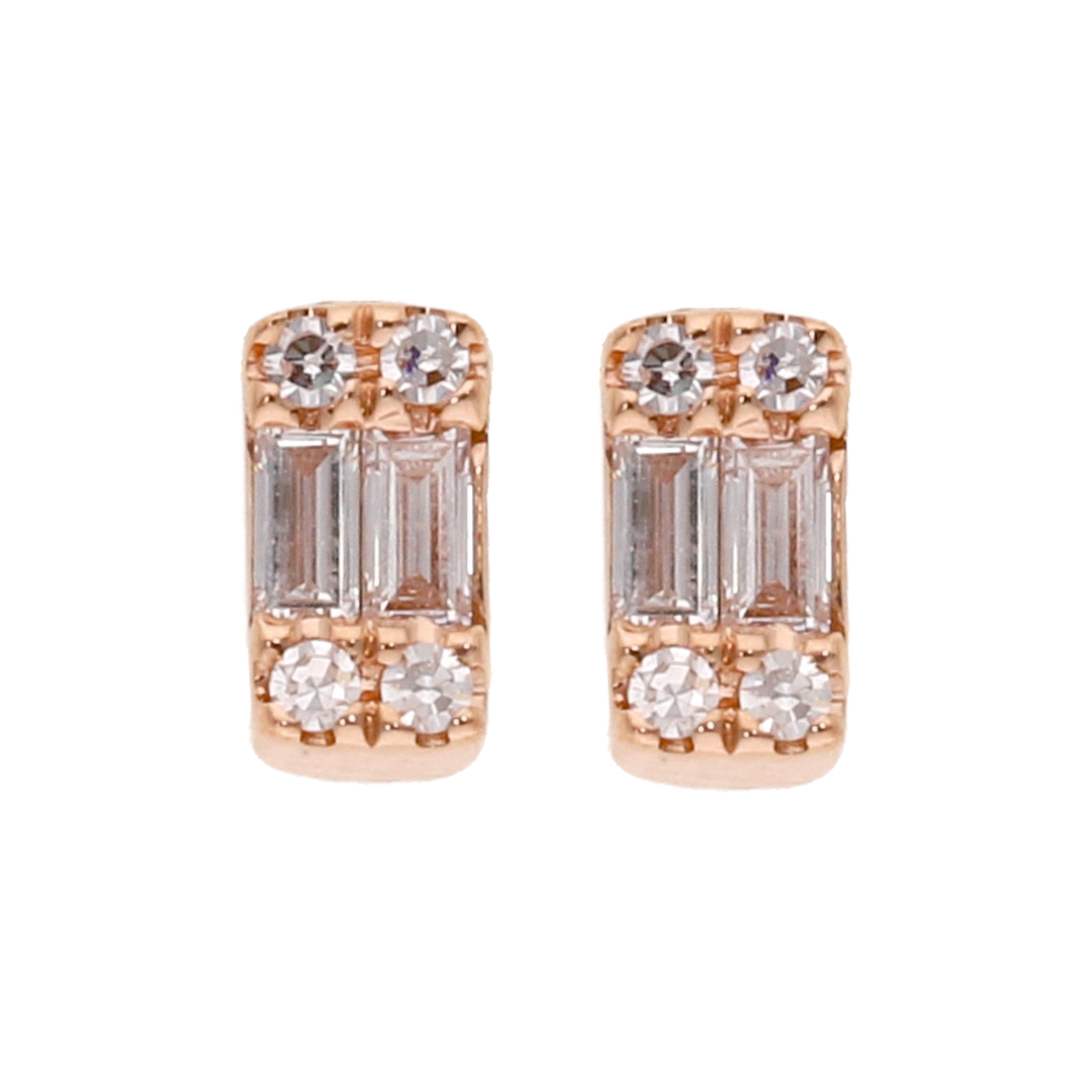 Broquel mini baguettes y brillantes 14K
