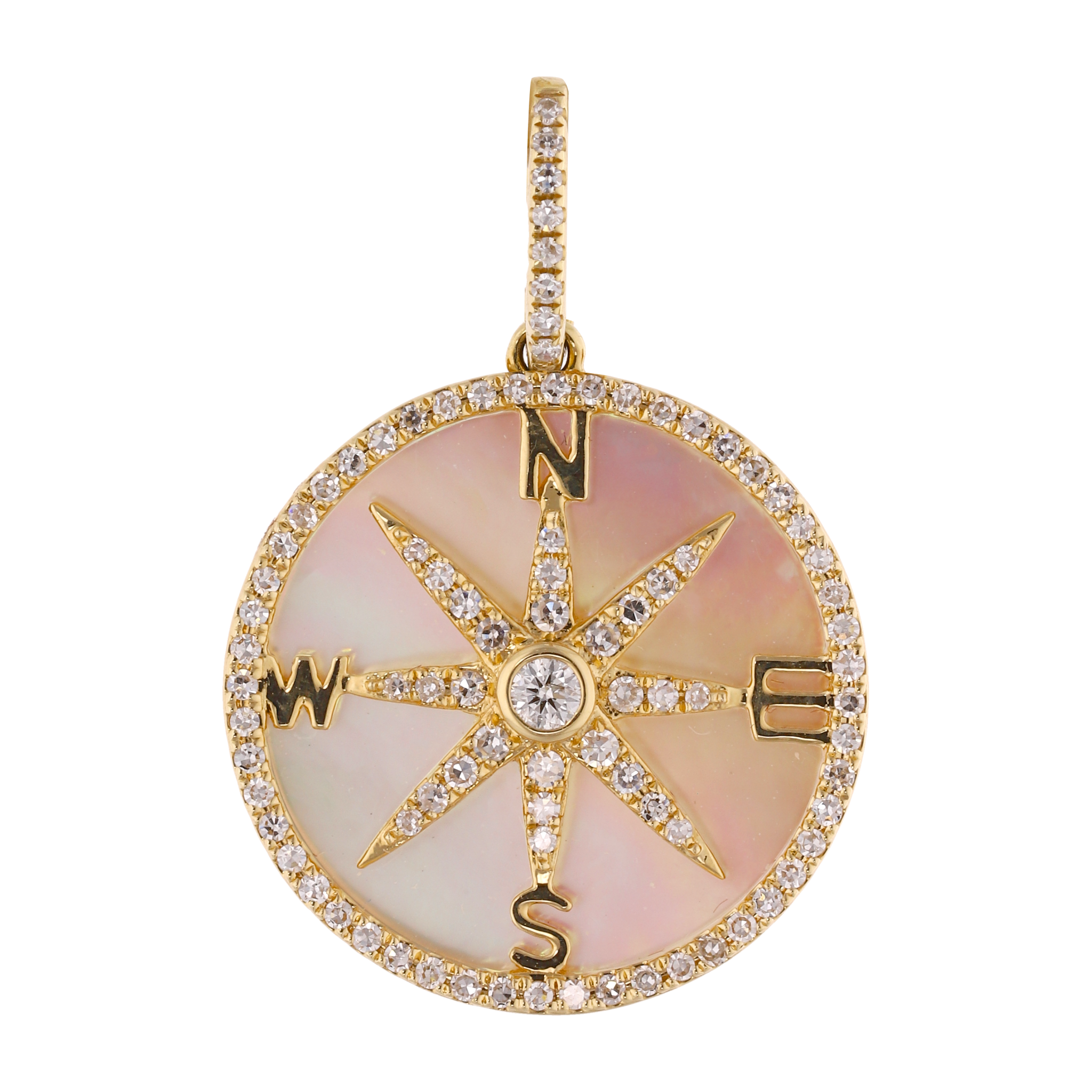 Medalla rosa del viento madre perla y diamantes 14K