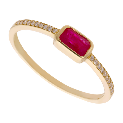 Anillo rubí/zafiro baguette y brillantes 14K