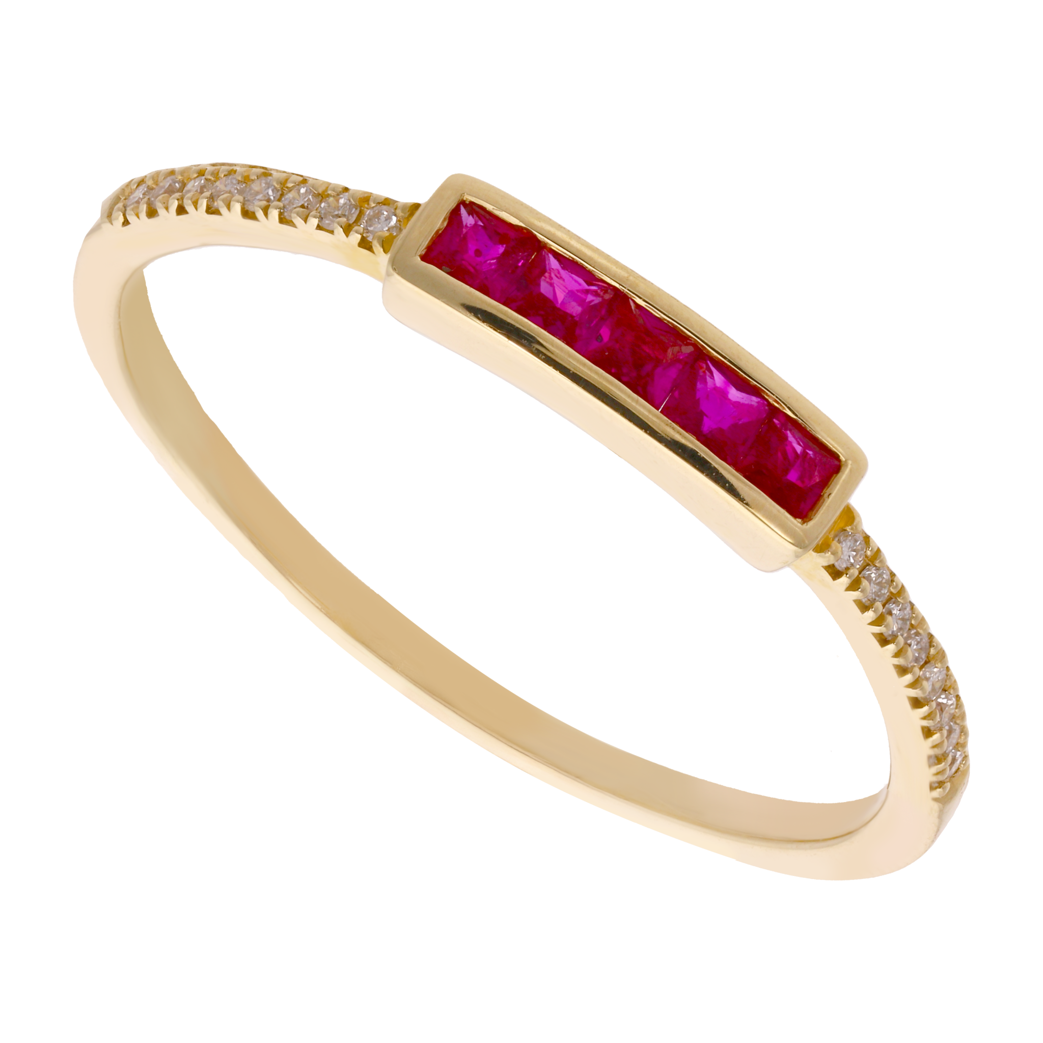 Anillo rubí princess y brillantes 14K