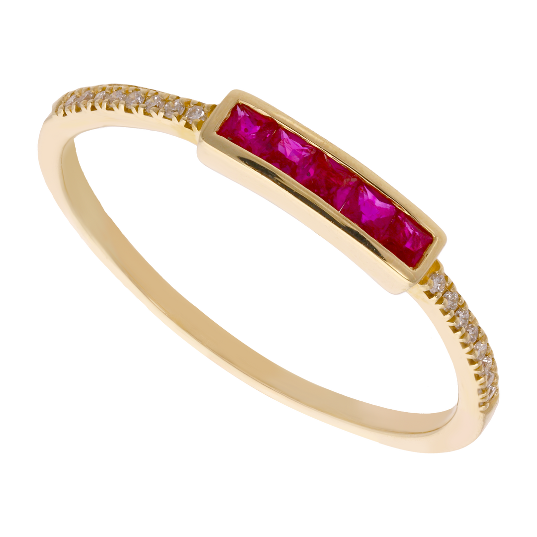 Anillo rubí princess y brillantes 14K