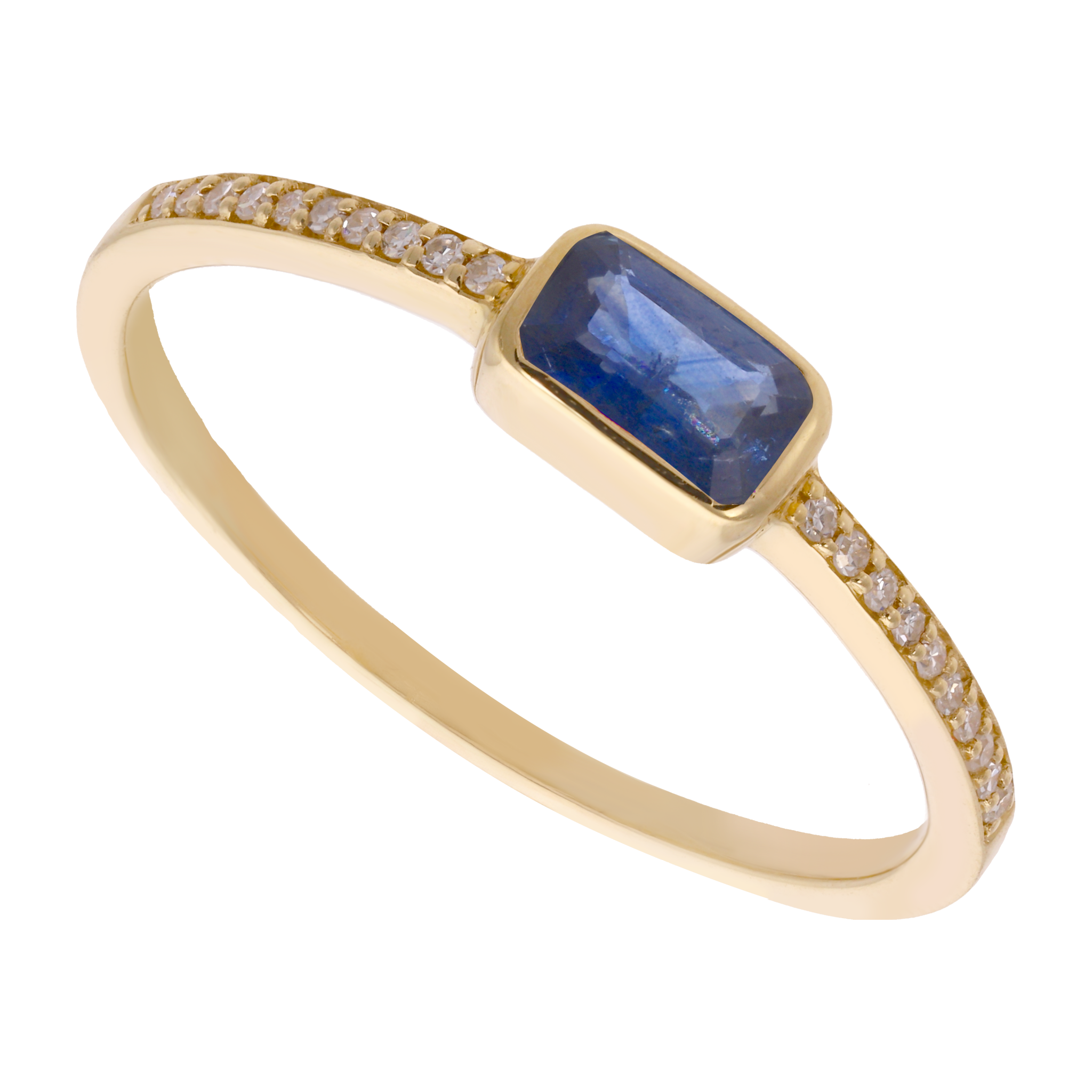 Anillo rubí/zafiro baguette y brillantes 14K