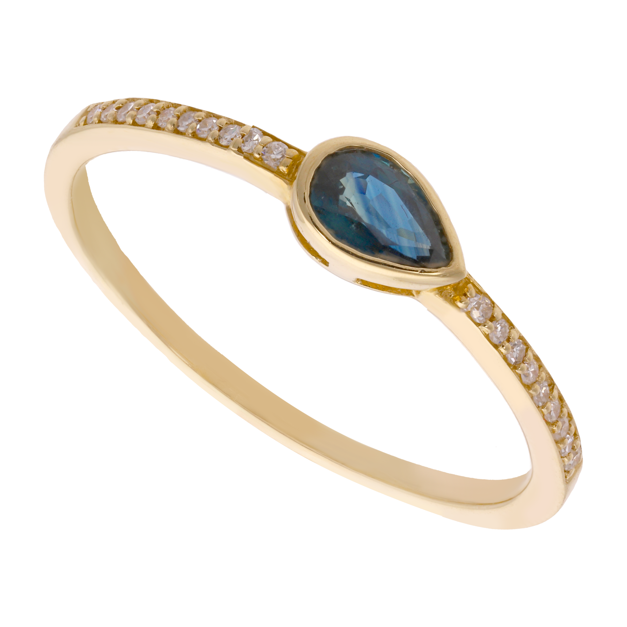 Anillo zafiro gota diamantes 14K