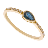 Anillo zafiro gota diamantes 14K