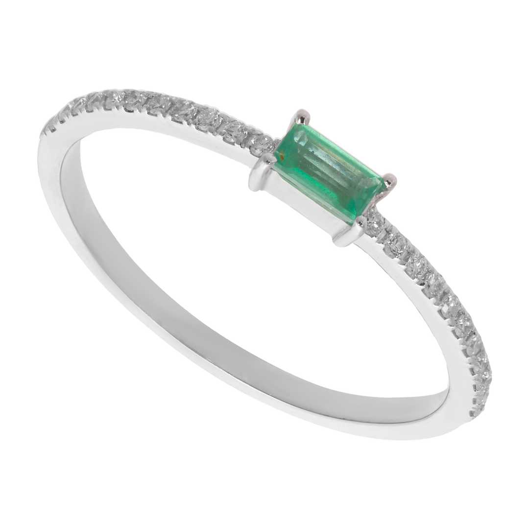 Anillo baguette esmeralda y brillantes 14K