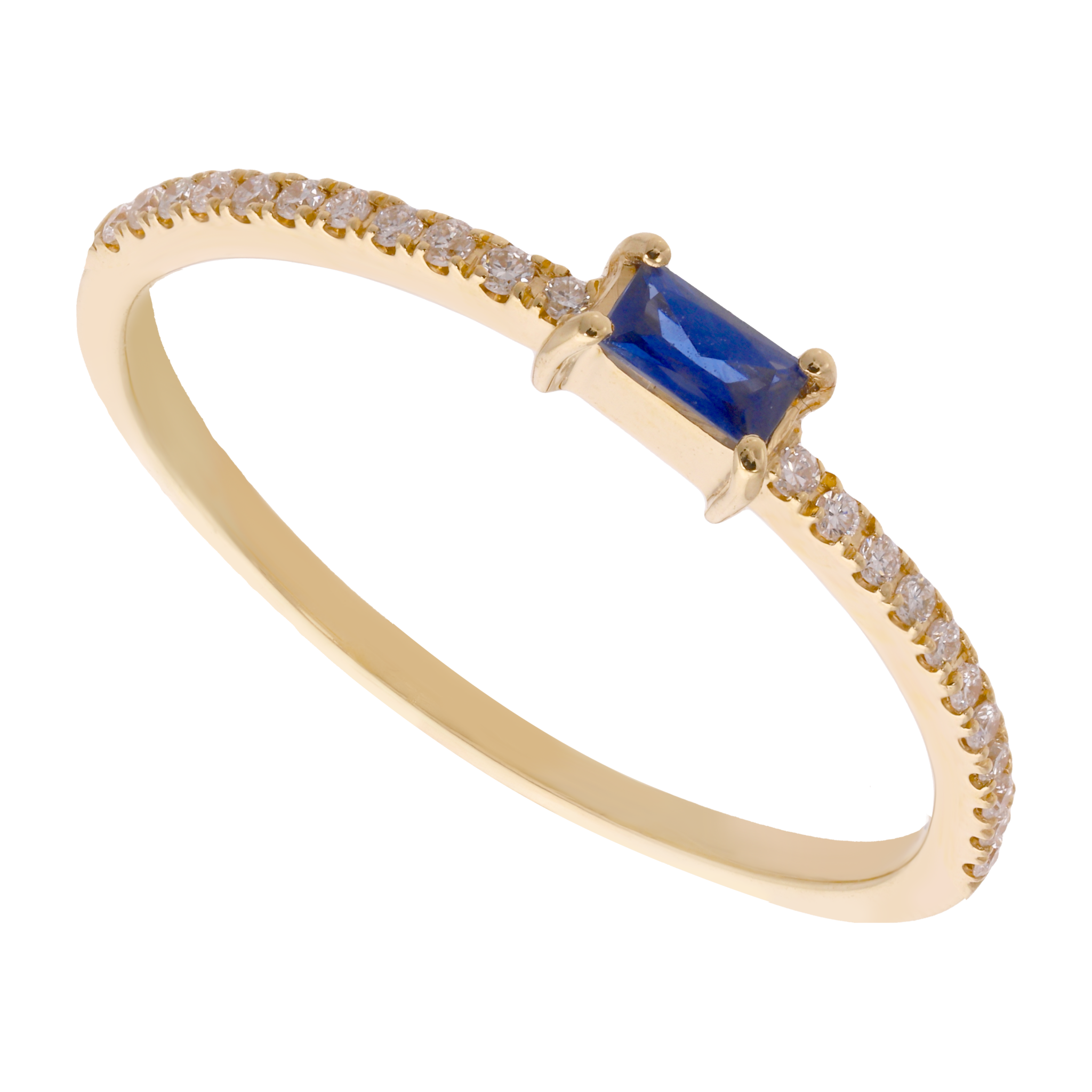 Anillo zafiro baguette y brillantes 14K