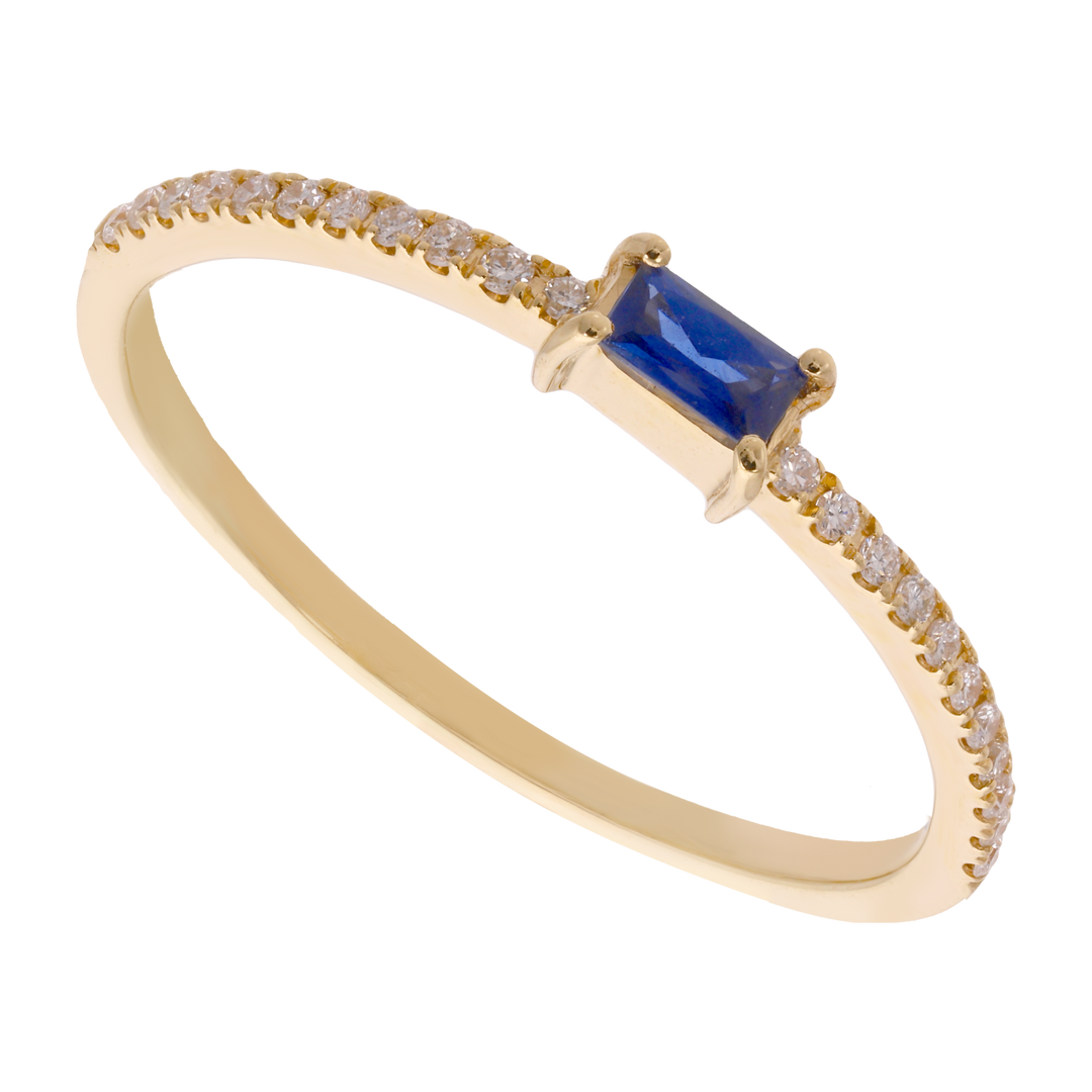 Anillo zafiro baguette y brillantes 14K