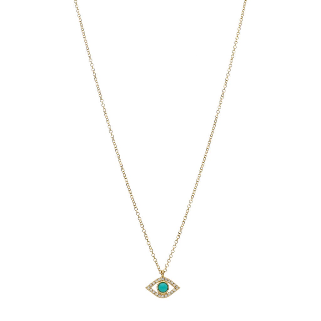 Collar ojo turco turquesa y brillantes 14K
