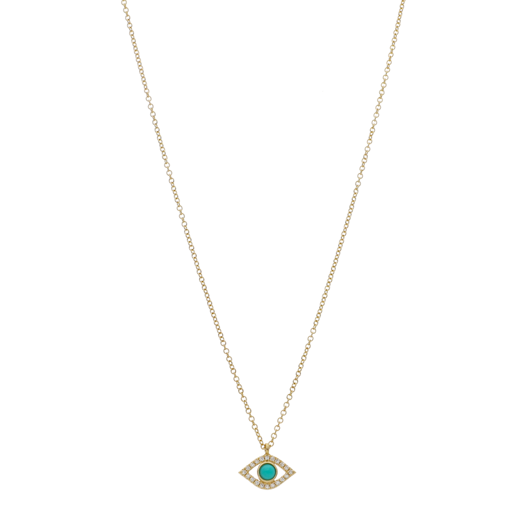 Collar ojo turco turquesa y brillantes 14K