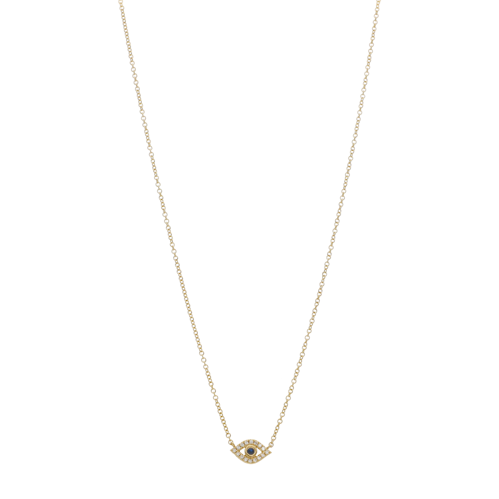 Collar ojo turco zafiro y diamantes 14K