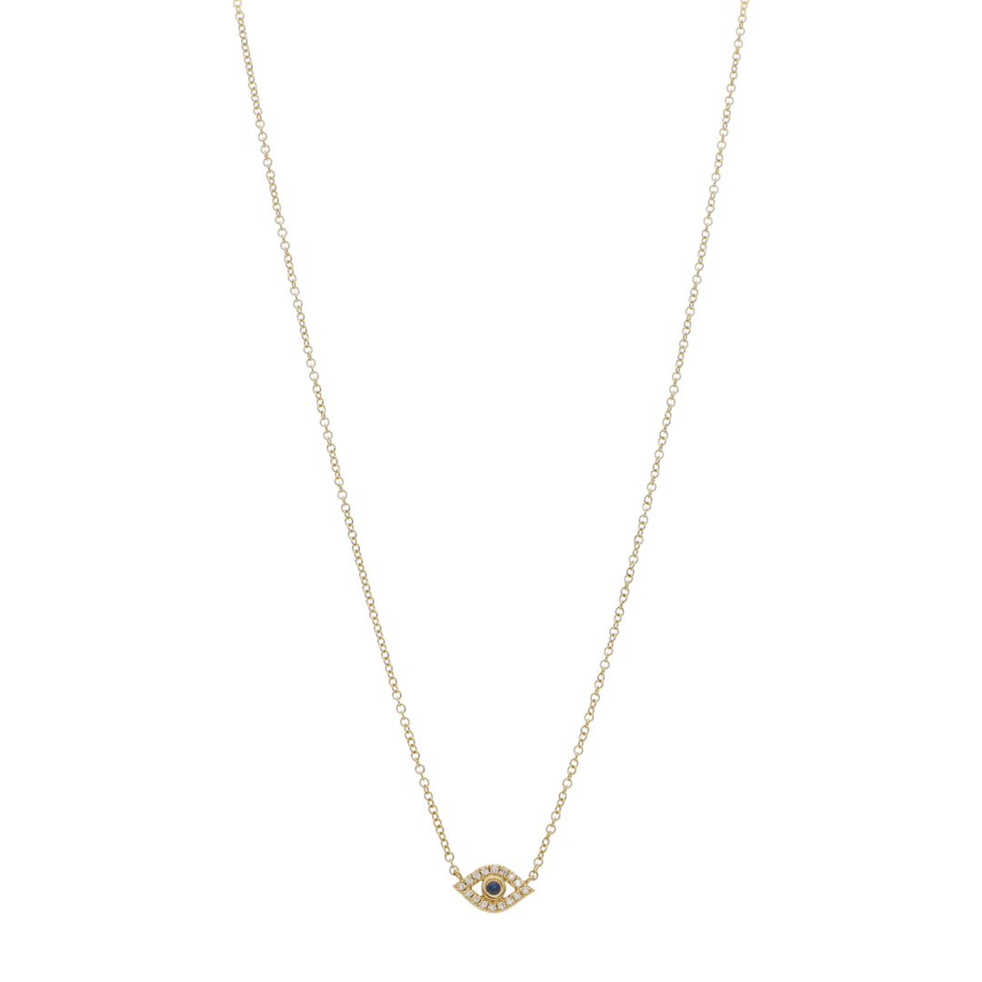 Collar ojo turco zafiro y diamantes 14K