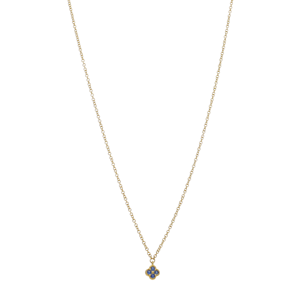Collar flor mini 4 zafiros 14K